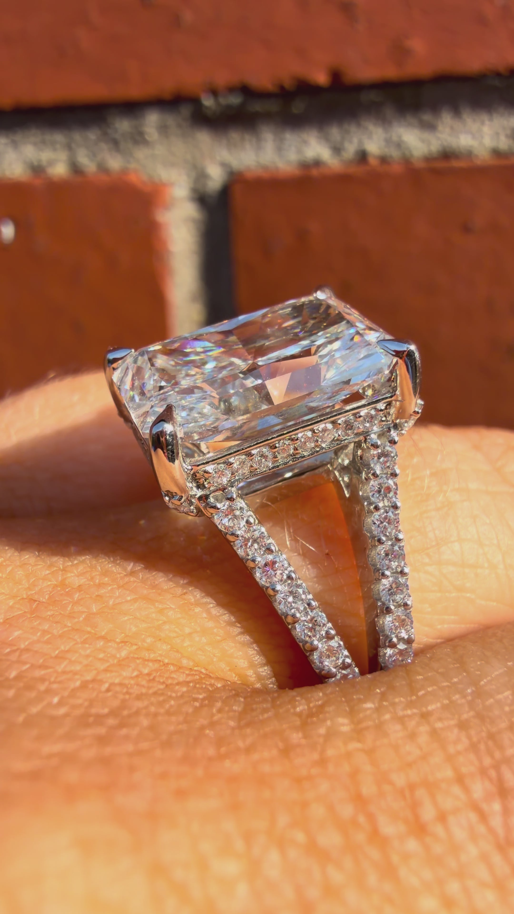 7.0Ct Radiant Lab Grown Diamond Platinum Split Shoulder Ring
