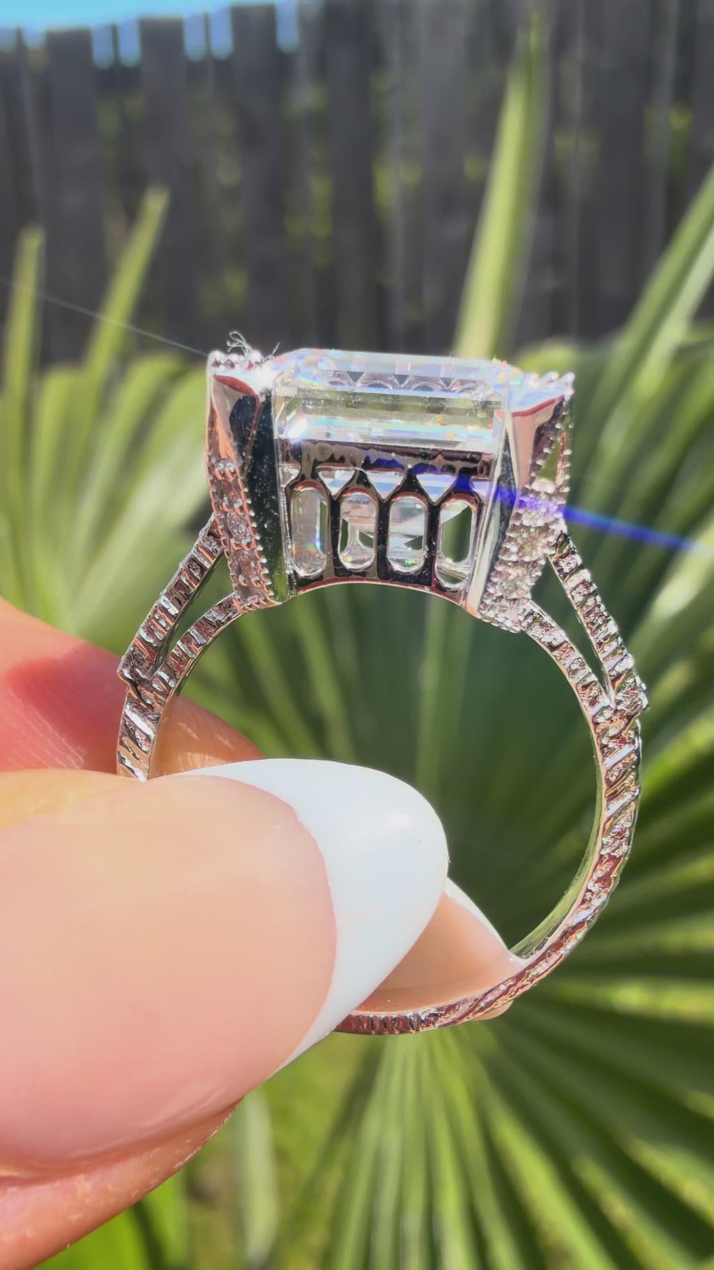 14K White Gold Castle 6.5Ct Asscher Lab Grown Diamond Ring