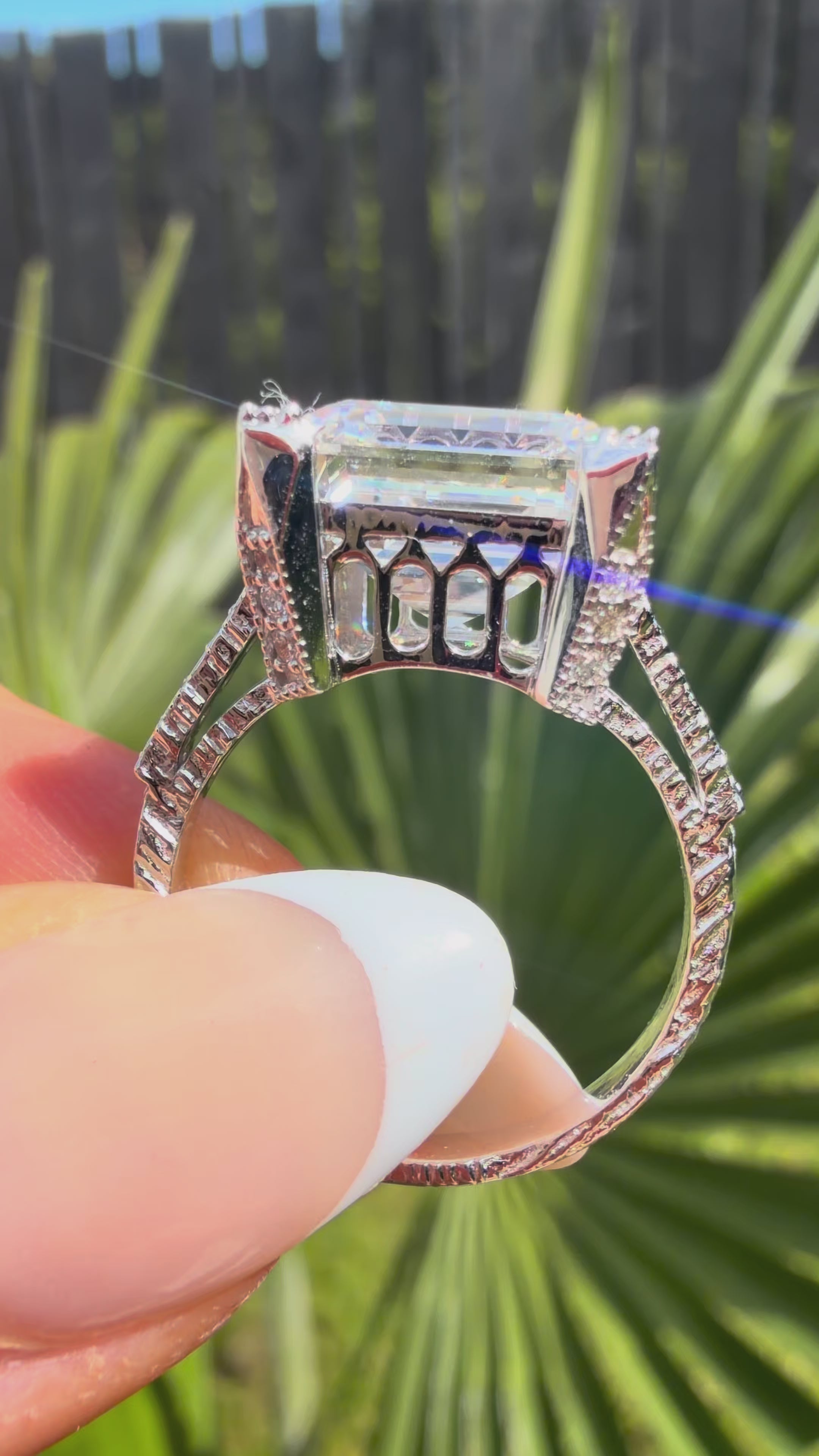 14K White Gold Castle 6.5Ct Asscher Lab Grown Diamond Ring